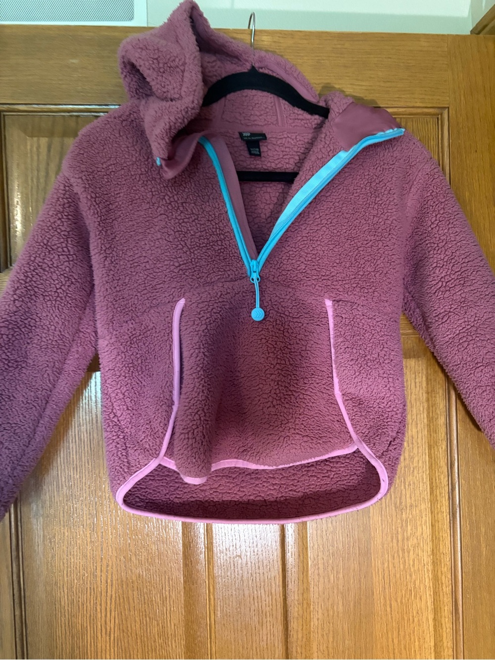 all in motion Mauve Sherpa Half-Zip Hoodie with Teal Zipper and Pink Trim